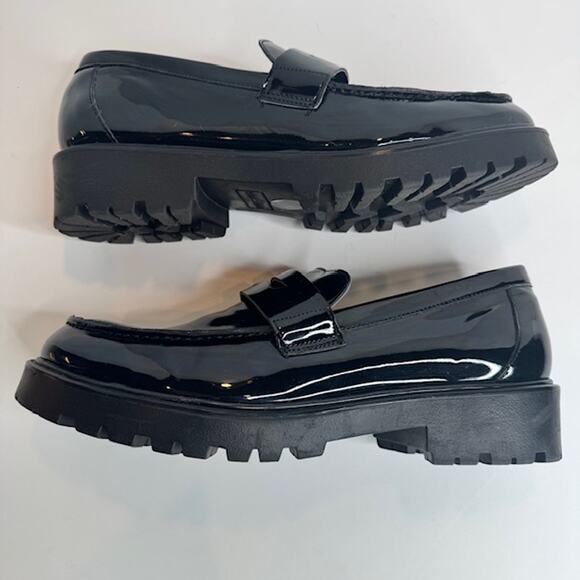 Steve Madden Sz 11 Black Patent Langsten Leather Platform Loafers - Picture 3 of 11